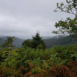 View looking south from Bwlch Siglen showing low cloud.