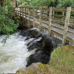 Bridge over Afon Faw on edge of campsite.