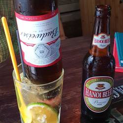 My lemon beer coctail and John's local beer.