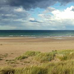 180 degree panorama showing the crowded beaches of the North East.