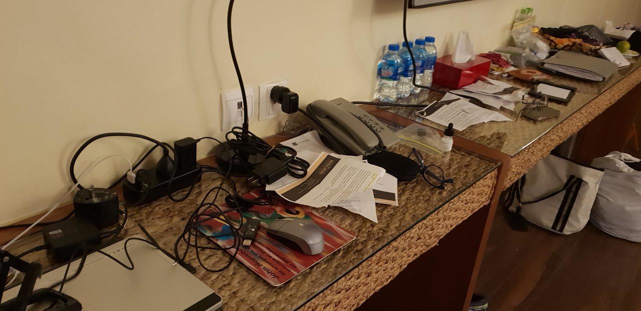 The work desk in our room. We use this space significantly for our logistics and communication.