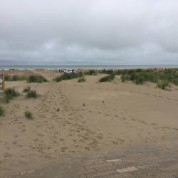 Remants of the piers still stand on the beach, mostly covered by sand now.