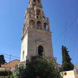 Church bell tower in Symi town