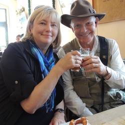 Glenda and Chuck Toasting With the Local Brew