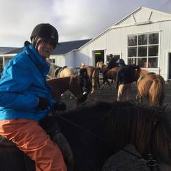 Les' feet don't quite drag the ground, but they did get wet in a stream crossing.
