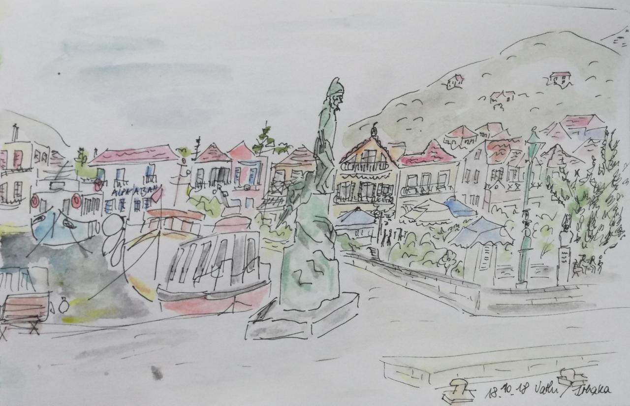 Orpheus (mitte) und Homer (rechts) in Vathy