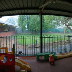 Out the door of our room over the kids play area