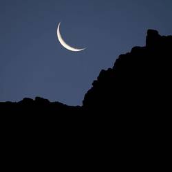 Sliver moon at sunrise, Djupavik.