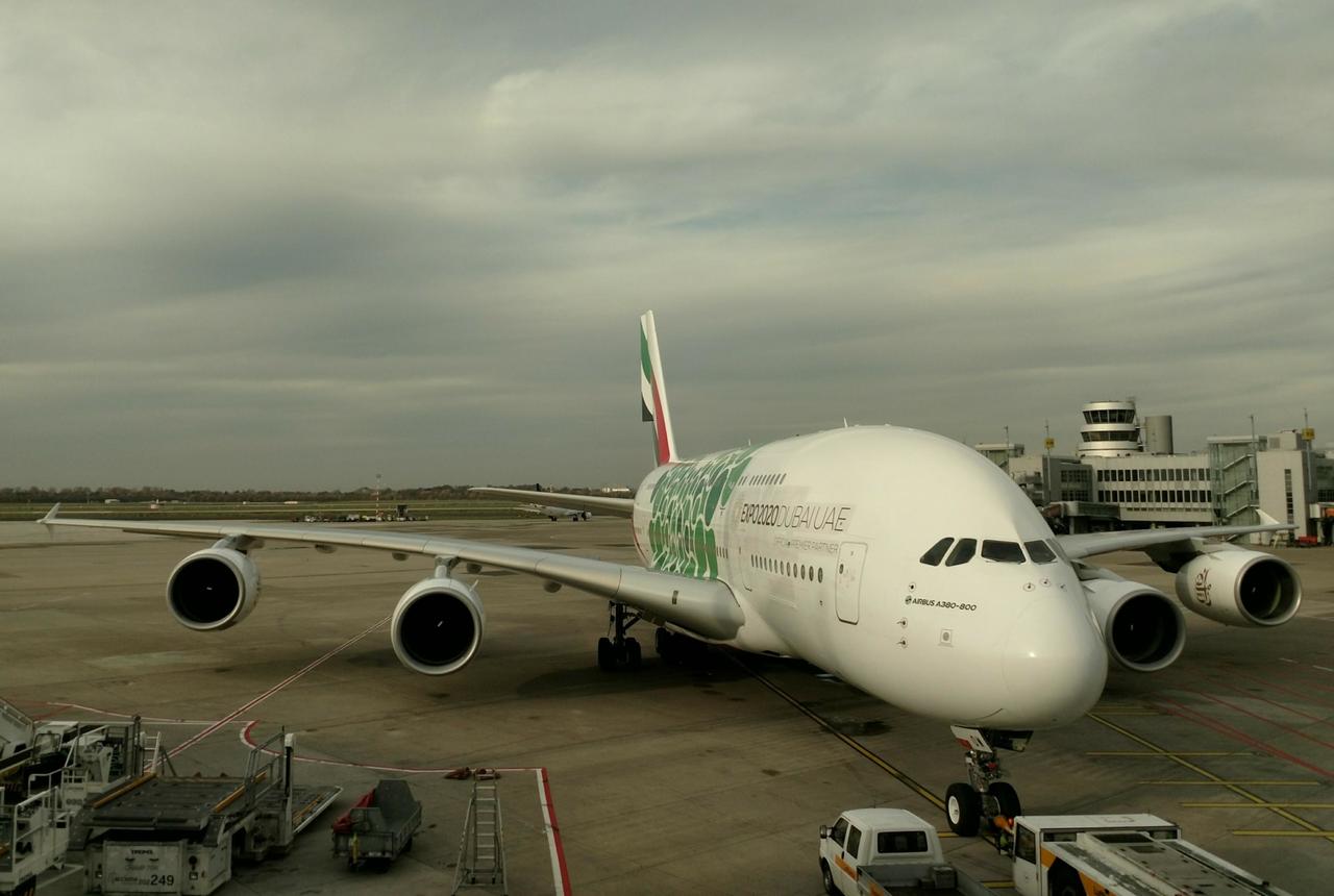 Also seen at Düsseldorf Airport - the largest passenger aircraft in the world - Airbus A380-800!
