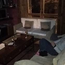 Wine in front of the fire. End of a long but rewarding day