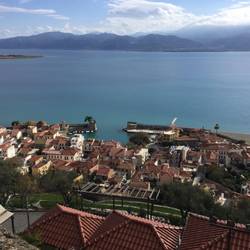 Nafpaktos harbour Take Five is just visible