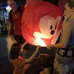 One of our lanterns for Yi Peng - it was so funny - it drew quite a crowd!)