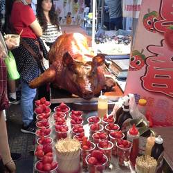 Pig and strawberries. We had both.