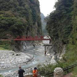 View from workers shrine, new (red) bridge built above the old one