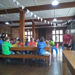 Getting ready for campers in the dining room