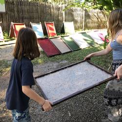 We lean the screens against the bars here so they can dry in the hot sun ☀️☀️☀️