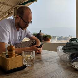 Augie biding his time at the Lakeside Café