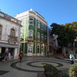 A green-tiled house