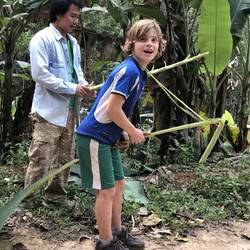 A hobby horse made from banana leaf.