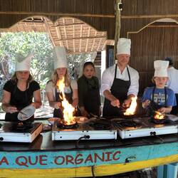 Cooking our lunch with farm-fresh ingredients.