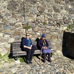 Connie and friend at the castle walls