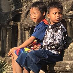 Two boys watching us at Angkor Wat.
