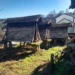 The espiguieros, grain huts. See their stone feet.