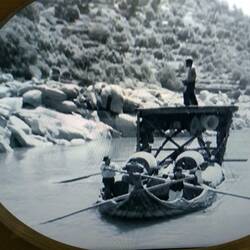 At times, men on shore used lines to pull the boat up the river.