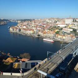 Beautiful day high above historical Porto