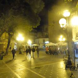The plaza next to our street at night
