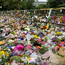 Blumenmeer zum Gedenken an die 50 Opfer des Attentats vom 15. März