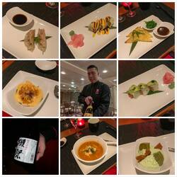 Alla sju rätter i menyn och Darwin med sake