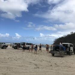 Playing volleyball