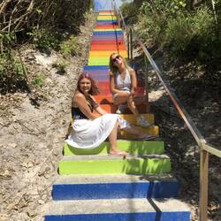 Katie and Ellie on the steps