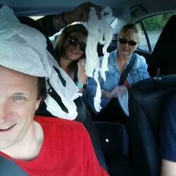 Cambey stocks up on toilet paper for the trip at Maccas in the Mountains
