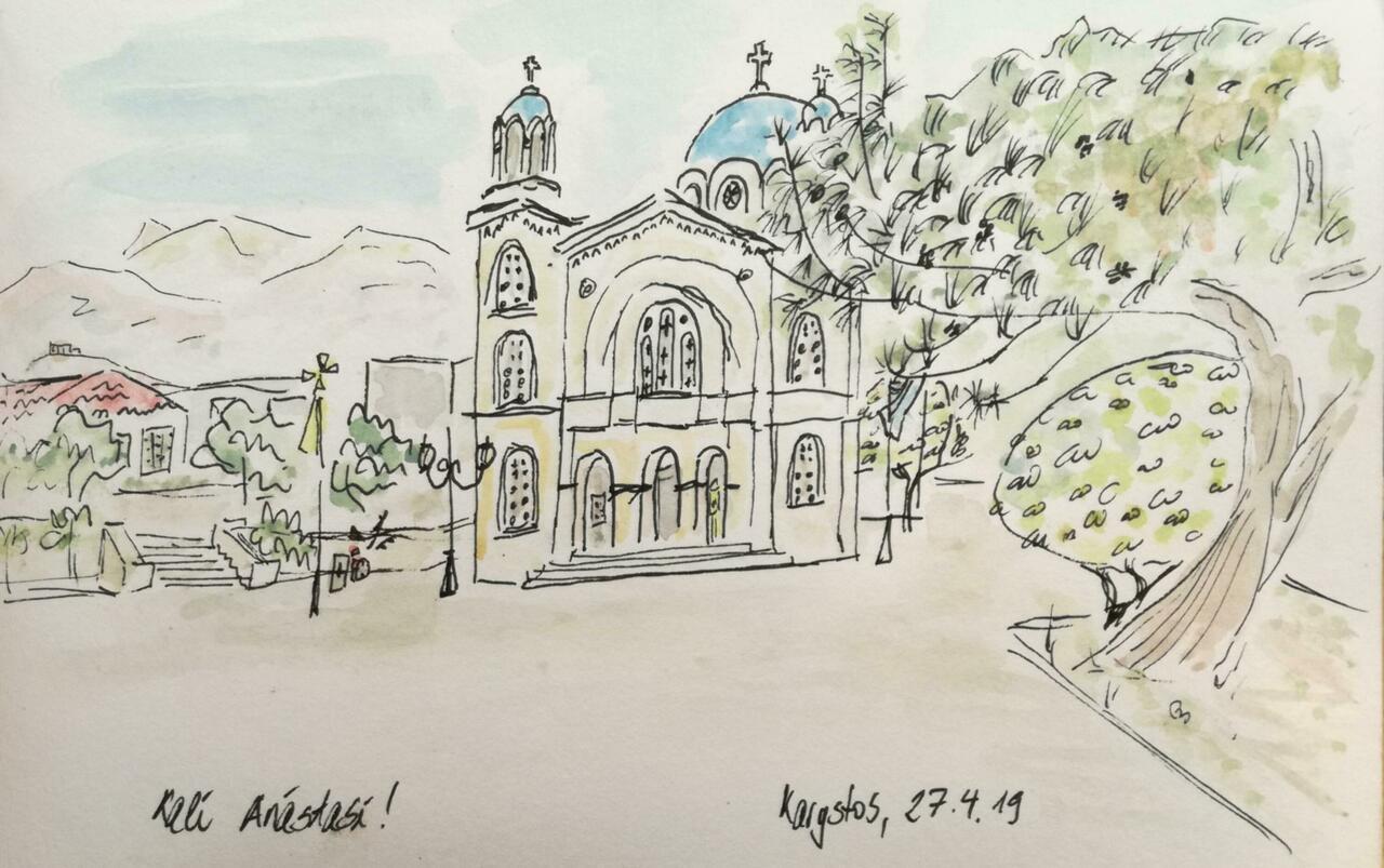 Kárystos' Kirche im Mittelpunkt