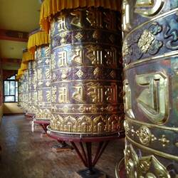 Giant praying wheels in an other monastery in Yuksom