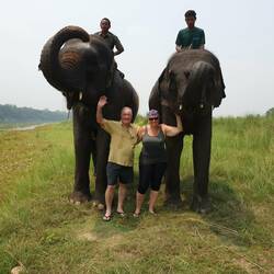 Posing with the recently washed elephants
