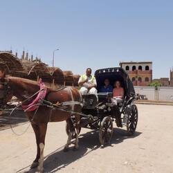 Us on the horse and buggy - these are tough little horses that work really hard in hot conditions
