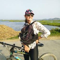 Sarah, a strong and motivated Dutch cyclist. I lent her my cycling pants for the day.