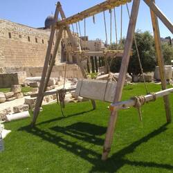 Replica of equipment used to build retaining wall