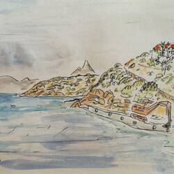 Bilderbuchbucht mit Bagger