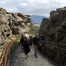 Pingvellir National Park Unesco site where fissure opens up separating Iceland