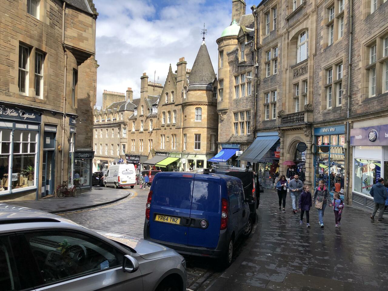 Walking theough the Edinburgh streets to our tour bus.