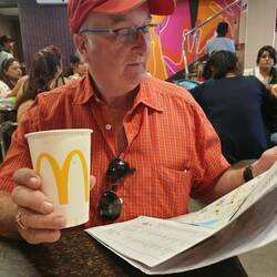 Enjoying a cold drink while checking what attractions we will be visiting next