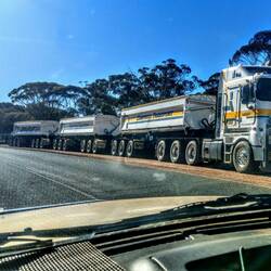Road Trains gehören im Outback dazu...