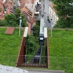Looking down the steep funicular