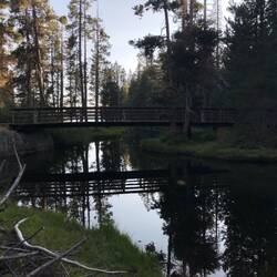 Bridge near the trailhead. Wrights Lake in the background.