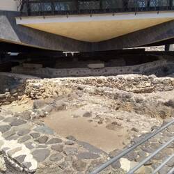 A modern church hovers over the remains of Peter's house to protect it from the elements.