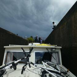 Getting some final tips in Franglish before the boat rep left us at the first lock